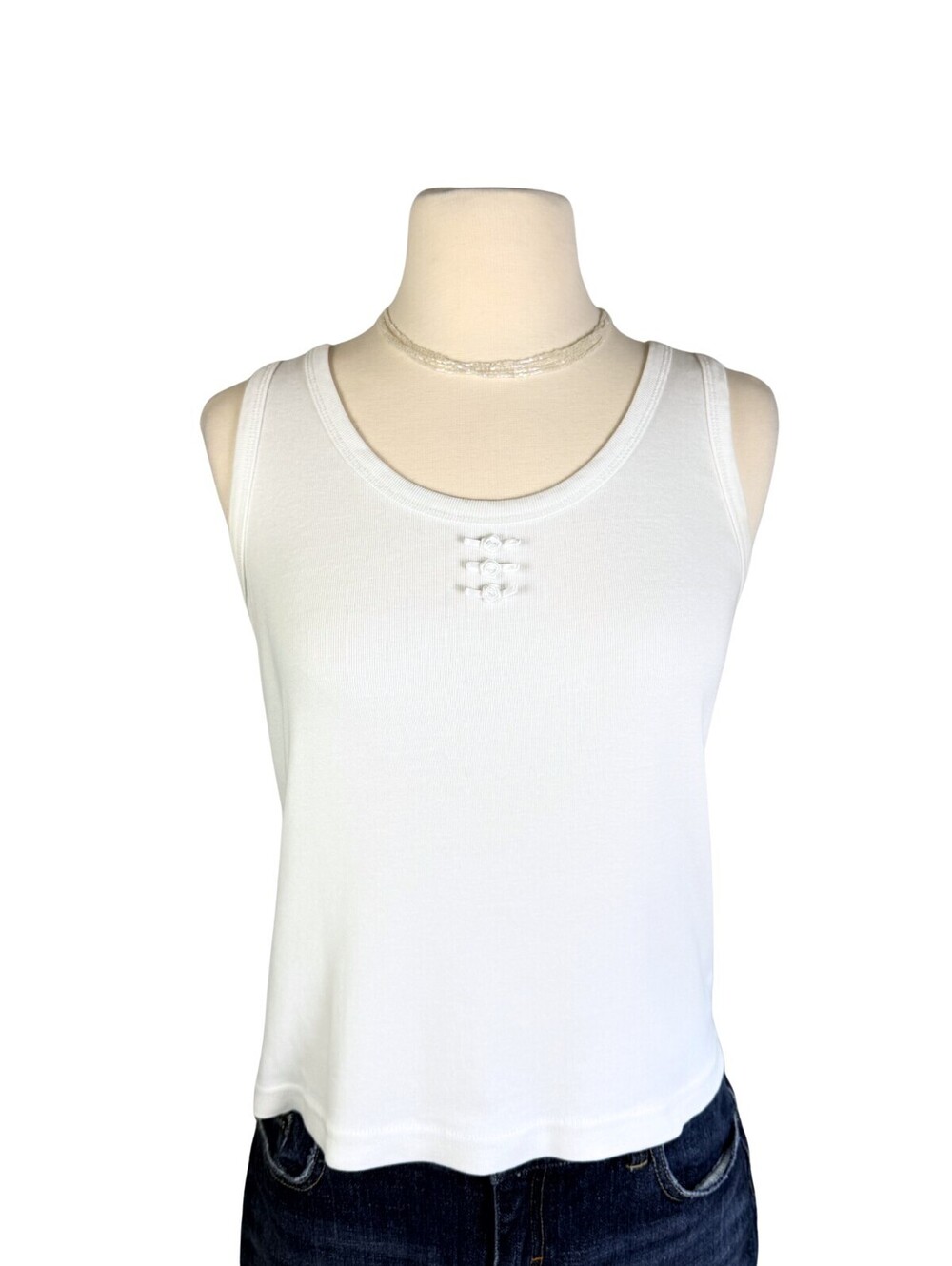 90s Chico's USA White Rosette Tank Top Petite Small